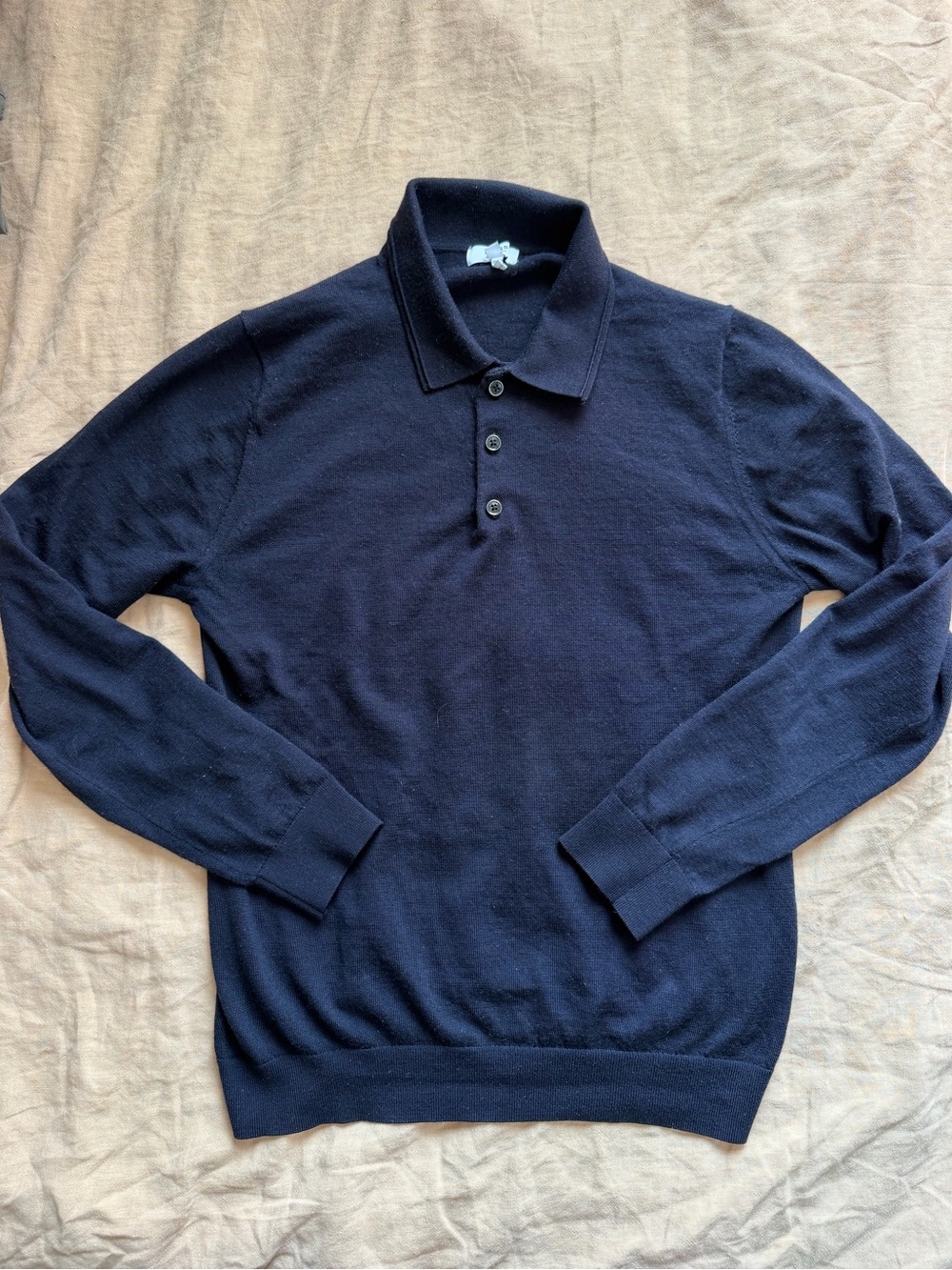 REISS merino wool long sleeve polo shirt navy blue men’s medium business casual